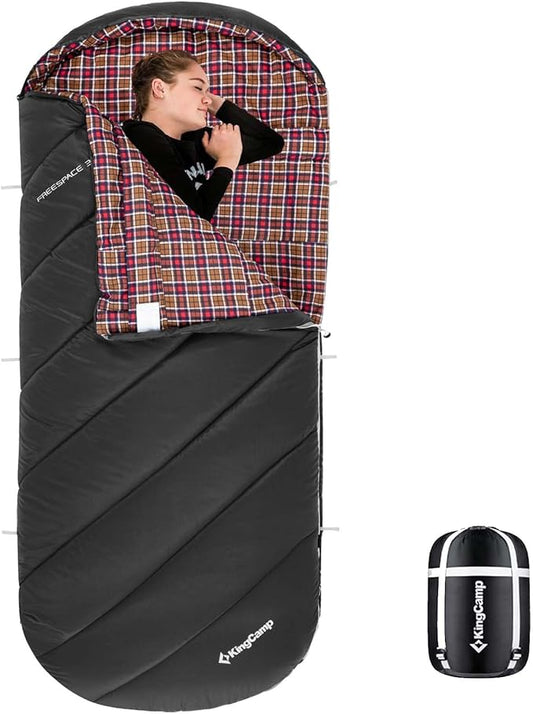 KingCamp Sleeping Bag for Adults, Cold Weather & Warm Extra Wide Big & Tall XL Portable Waterproof Flannel Sleeping Bags, Essentials Gear Accessories for Camping Backpacking Hiking Indoor & Outdoor