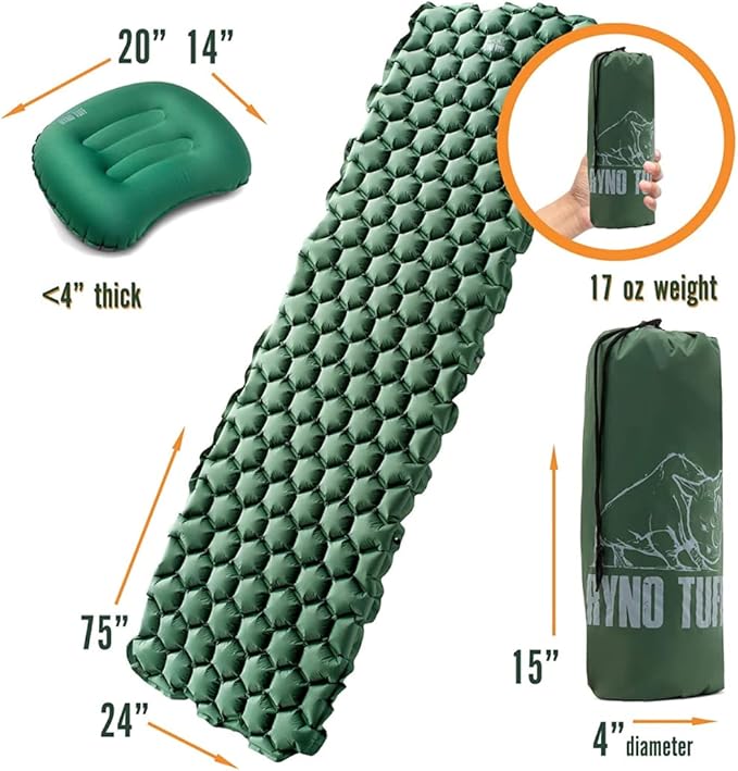 Camping Sleeping Pads and Camping Pillow Set - Ultralight Sleeping Pad for Camping, Backpacking Pad and Hiking Sleeping Pad- Ultralight and Packable Floor Sleeping Mat and Pillow Set