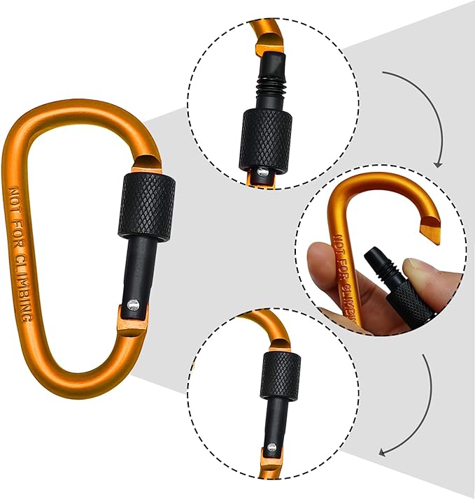 6 Pack Small Locking Carabiner Clips - 3 Inch Aluminum Alloy D-Ring Key Hooks with Twist Lock, Secure for Keys, Pet Leash, Travel Accessories (Not for Climbing)