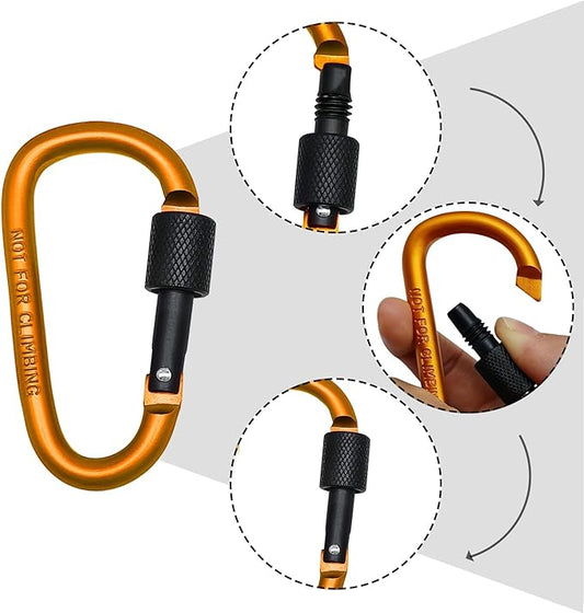 6 Pack Small Locking Carabiner Clips - 3 Inch Aluminum Alloy D-Ring Key Hooks with Twist Lock, Secure for Keys, Pet Leash, Travel Accessories (Not for Climbing)