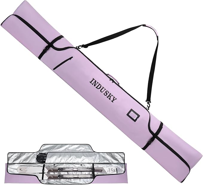 Padded Ski Bag - Waterproof, Adjustable Length, Fits Skis Up to 200cm, Portable Snow Travel Bag with Removable Shoulder Strap