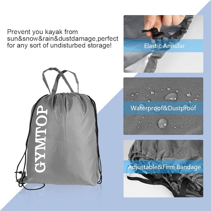 7.8-18ft Waterproof Kayak Canoe Cover-Storage Dust Cover UV Protection Sunblock Shield for Fishing Boat/Kayak/Canoe 7 Sizes [Choose Color] (Gray(Upgraded), Suitable for 10.8-12ft Kayak)