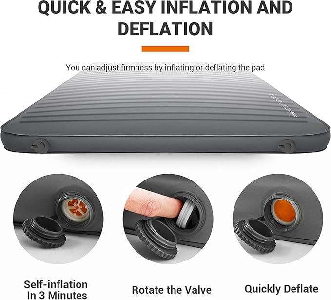 KingCamp Luxury 3D Insulated Double Self Inflating Camping Sleeping Pad, Portable Large Thick Self Inflatable Foam Air Mattress