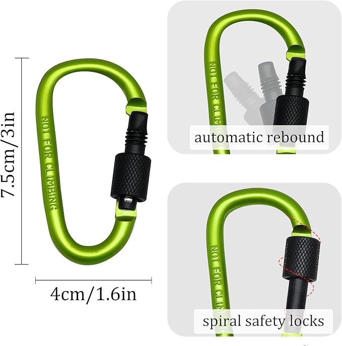 6 Pack Small Locking Carabiner Clips - 3 Inch Aluminum Alloy D-Ring Key Hooks with Twist Lock, Secure for Keys, Pet Leash, Travel Accessories (Not for Climbing)