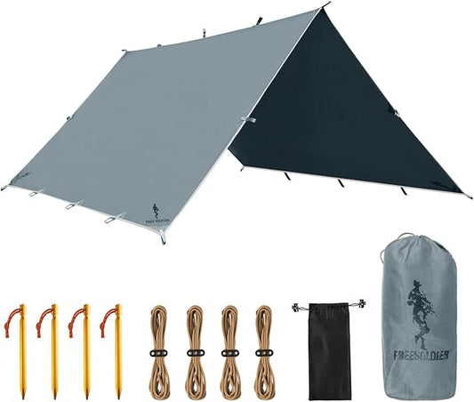 FREE SOLDIER Waterproof Portable Tarp, 10x10.5ft, Blue Gray, Camping, Backpacking, Hiking, Fishing, Hunting