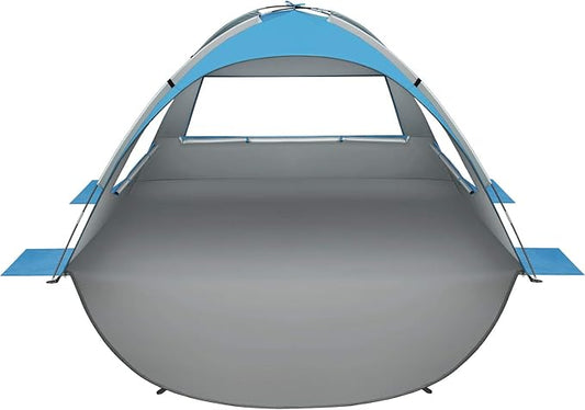 Oileus Beach Tent 2-3 Person Portable Sun Shade Shelter UV Protection, Extended Floor Ventilating Mesh Roll Up Windows Carrying Bag Stakes 6 Sand Pockets Fishing Hiking Camping,Blue