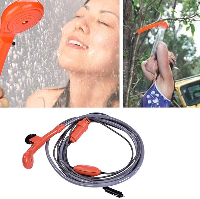 Cocoarm Portable Camping Shower, 12V Car Outdoor Shower Pump Camp Shower Handheld Camping Showerhead Powered for Camping Travel Pumps Water from Bucket, Hiking, Pet Cleaning, Pet Shower