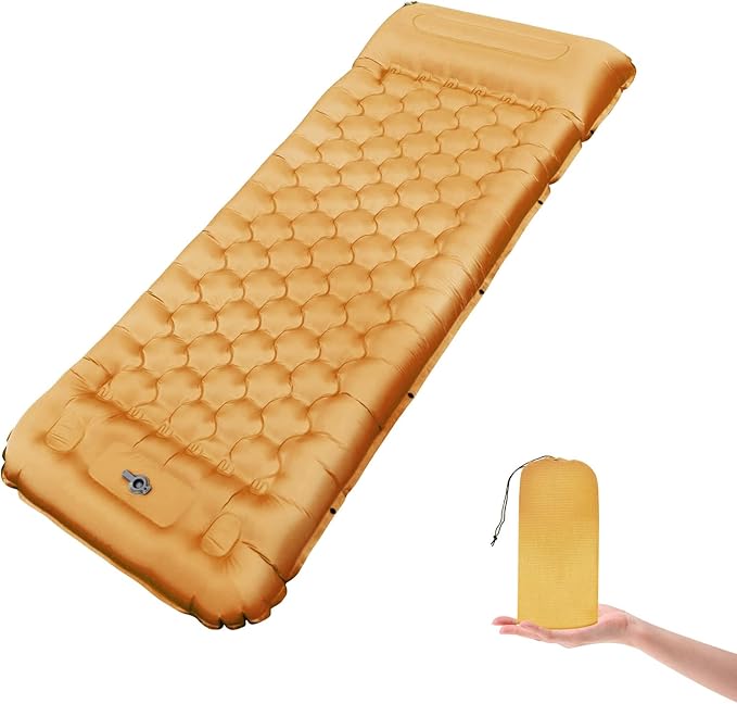 Camping Sleeping Pad, 50D Extra Thickness 4.7 Inch Inflatable Sleeping Mat Lightweight Waterproof Camping with Built-in Pump Air Mattress for Backpacking, Hiking, Tent, Traveling,(Orange+Grey)