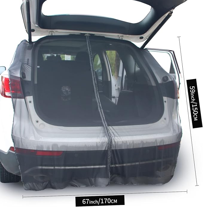Car Tailgate Mesh Screen for SUV Van, Breathable Magnetic Car Tent for Tail Gate Hatch Camping Gear Accessories
