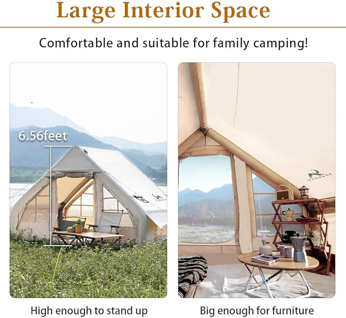 Inflatable Camping Tents Air Glamping Tents 4 Season Waterproof Easy Set up Cabin House Tent Blow up Tent for Family Camping