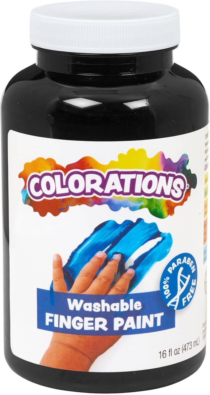 Colorations Washable Finger Paints, Black, Non-Toxic, Creamy, Vibrant, Kids Paint, Craft, Hobby, Fun, Art Supplies, Young kids, finger painting, hand painting, 16 oz.