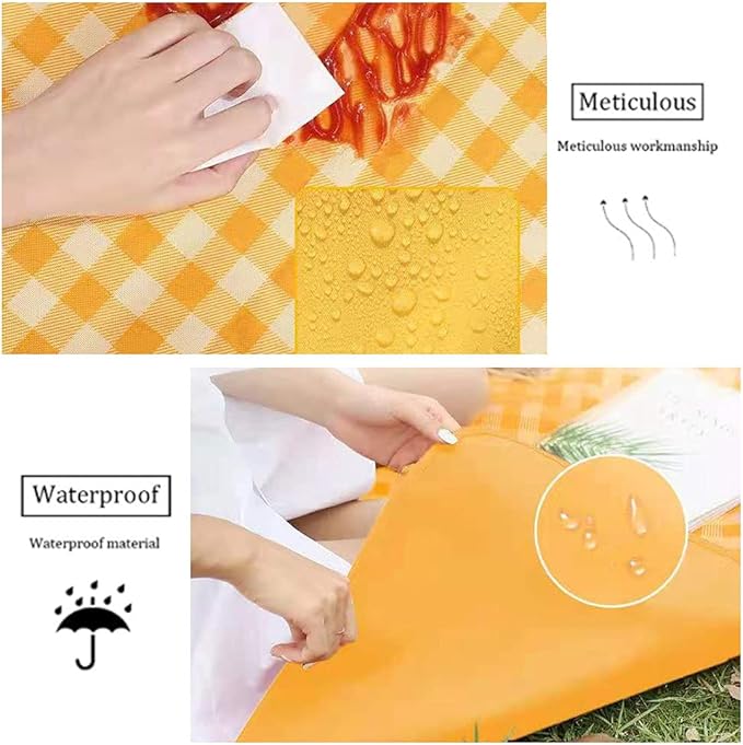RUIBOLU Beach Blanket Large Picnic Blankets, 80x60in Sandproof Beach Mat for 2-4 Adults Waterproof Quick Drying Outdoor Picnic Mat for Travel Camping Hiking Festival Park Lawn (Yellow Plaids)