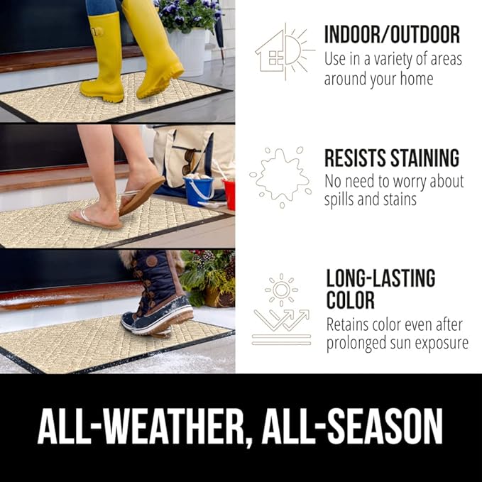 GORILLA GRIP 100% Waterproof All-Season WeatherMax Doormat, 72x24 Runner, Durable Natural Rubber, Stain and Fade Resistant, Low Profile, Indoor Outdoor Door Mats, Easy Clean Entry Mat, Modern Latte