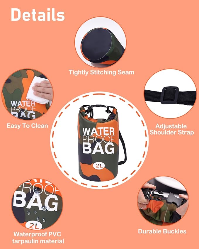 babygoal Waterproof Wet Bag and Dry Bag, Roll Top Waterproof 2L Backpack Sack for Travel,Swimming,Kayaking, Beach, Rafting, Boating, Hiking, Camping and Fishing