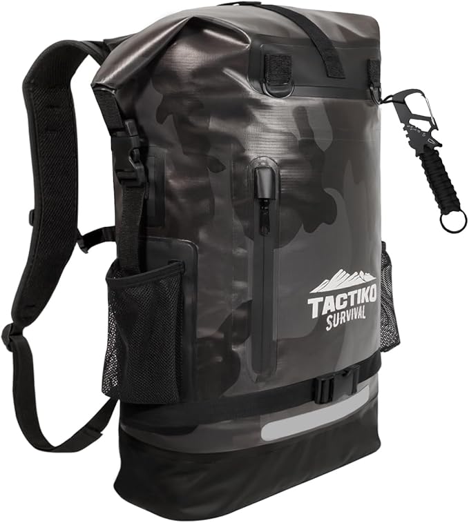TACTIKO 30L Heavy-Duty 100% Waterproof Backpack, Roll Top Dry Bags for Kayaking, Hiking, Camping, Survival