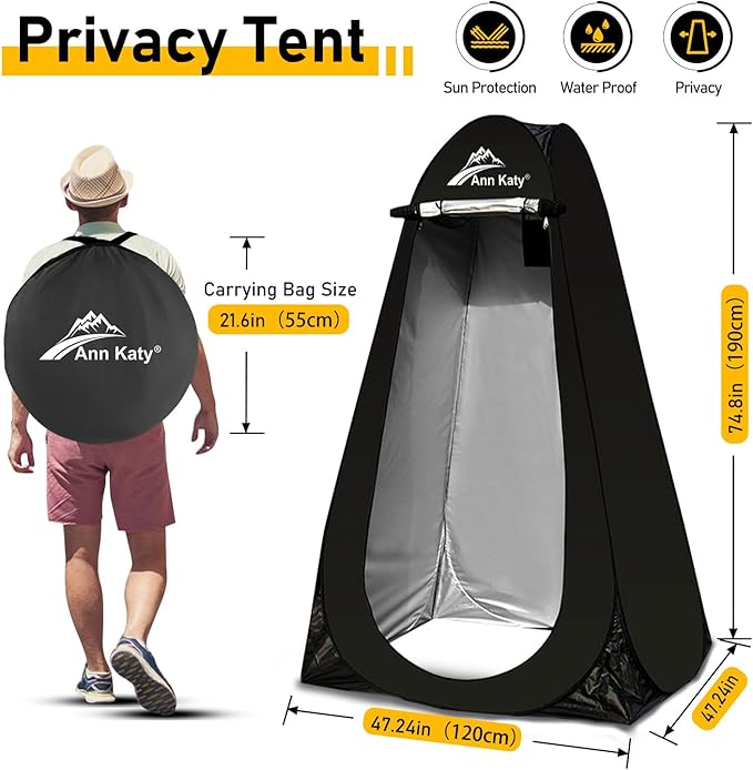 Portable Toilet with Pop Up Privacy Tent,XL Large Portable Toilet for Adults, Outdoor Camping Shower Tents Changing Room Emergency Folding Toilet Tent Kit with Carry Bag for Camping/Hiking