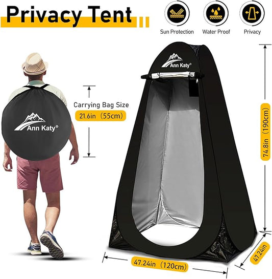 Portable Toilet with Pop Up Privacy Tent,XL Large Portable Toilet for Adults, Outdoor Camping Shower Tents Changing Room Emergency Folding Toilet Tent Kit with Carry Bag for Camping/Hiking
