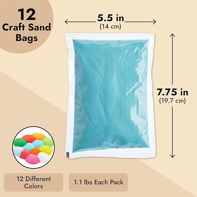 Bright Creations 12 Pack Colored Sand for Crafts, 1.1 lb Bags, Art Refill Kit, DIY Wedding Decorations, Vase Filler, Succulent Terrariums (12 Colors, 13.1 lb Total)