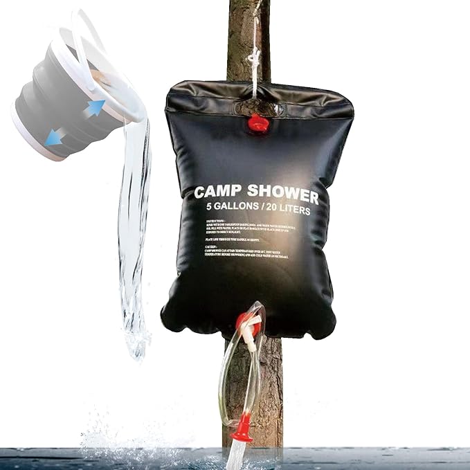 Portable Shower for Camping, Outdoor Camping Shower Bag 5 Gallon/20L, Waterproof Shower Bag with Collapsible Water Bucket, Shower Kit for Hiking, Car Travel, Picnic, Climb, Beach Trips