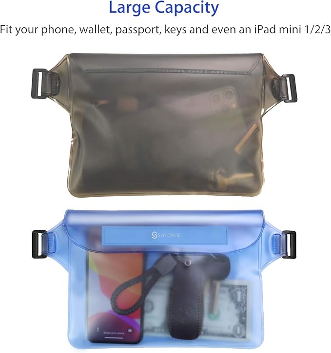 SYNCWIRE Waterproof Pouch Bag with Adjustable Waist Strap (2 Pack) - IP68 Waterproof Waist Bag Screen Touchable Dry Bag with Adjustable Belt for Beach, Swimming, Boating, Fishing, Hiking, etc