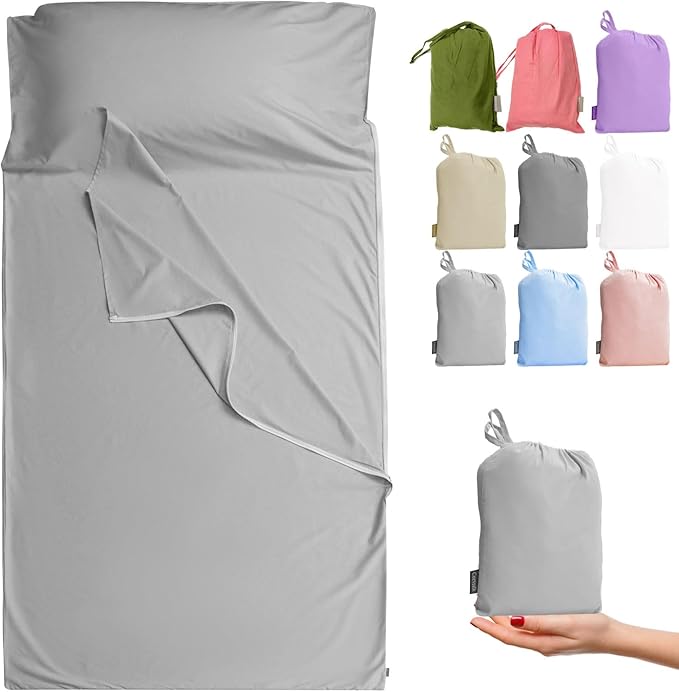 Brand - GANNAFEE Cotton Sleeping Bag Liner with Zipper - 100% Cotton Travel Sheet Sleep Sack Adult - Travel Sleeping Bag for Hotels Camping Hiking