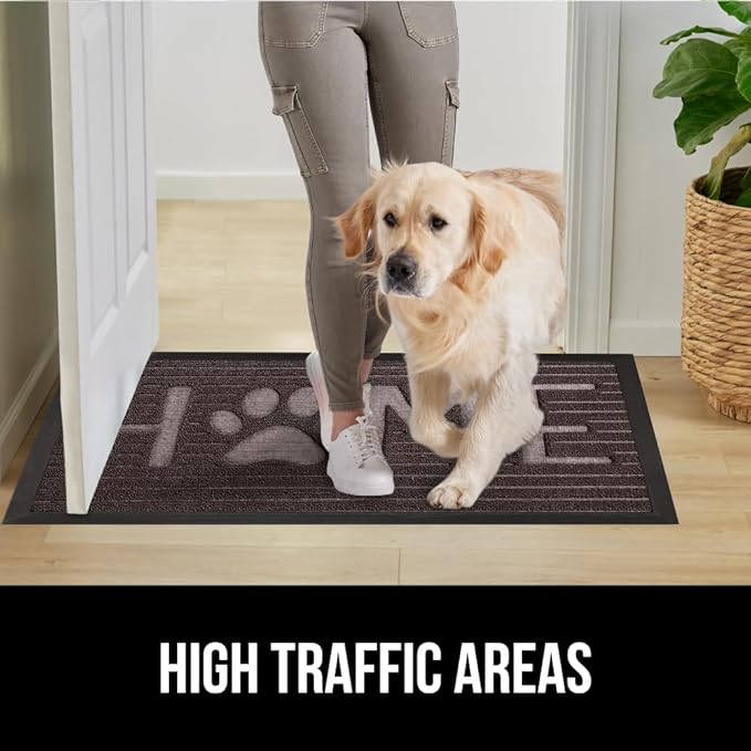 GORILLA GRIP 100% Waterproof All-Season WeatherMax Doormat, 47x35, Durable Natural Rubber, Stain and Fade Resistant, Low Profile, Indoor Outdoor Door Mats, Easy Clean Entrance Mat, Espresso Home Paw
