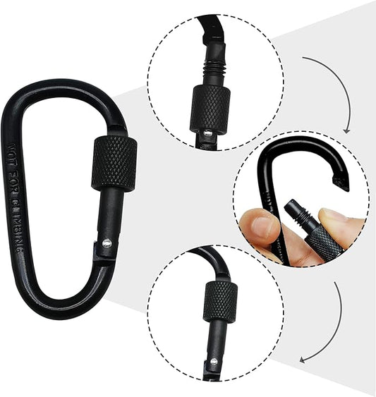 6 Pack Small Locking Carabiner Clips - 3 Inch Aluminum Alloy D-Ring Key Hooks with Twist Lock, Secure for Keys, Pet Leash, Travel Accessories (Not for Climbing)