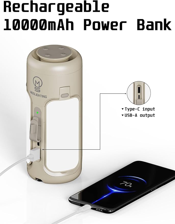 Rechargeable Camping Lantern with Bluetooth Speaker, 10000mAh, Portable LED Flashlight, Folding Lanterns, IP54 Waterproof, 4 Mode Stepless dimming, Power Outage Lantern for Home