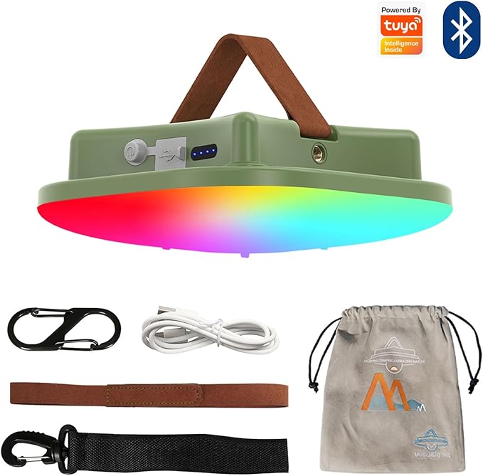 Camping Lantern Rechargeable,LED Smart Light Bluetooth Control by Tuya APP,Music Sync RGB LED Camping Lights,16500mAh Outdoor Light with Magnet Base,16 Million DIY Colors Tent Lights ly01