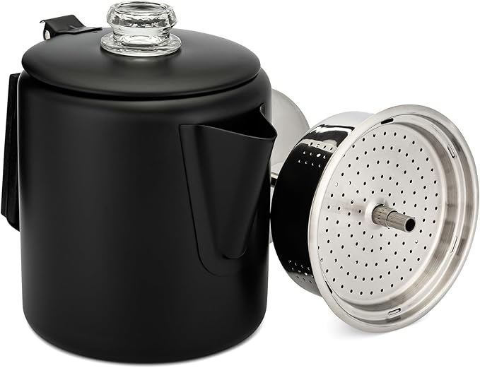 COLETTI Black Bozeman Percolator Coffee Pot — Camping Coffee Pot, Coffee Percolator – America’s Sleekest Percolator – Pure Stainless Steel, NO Aluminum or Plastic (6 Cup)