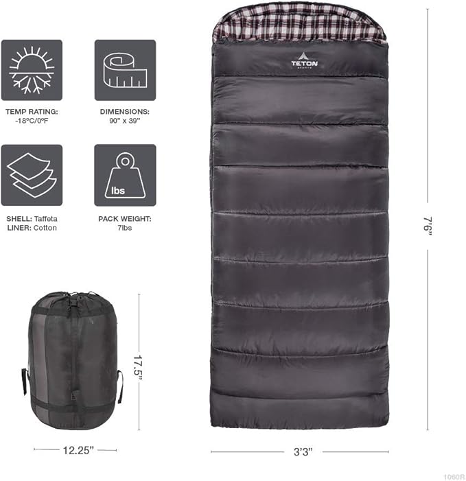 Teton Celsius XXL Sleeping Bag, Cold Weather Sleeping Bags for Adults and Kids, Camping Made Easy and Warm. Compression Sack Included, 35F, 25F, 0F, 20F Degree