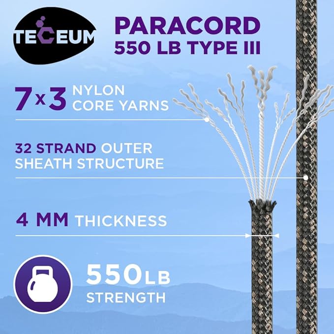 TECEUM Heavy Duty Rope 1000 – 1000ft / 200ft / 100ft / 50ft – 40+ Colors – Utility Rope for Survival & Camping Gear – Nylon String, Camping Rope, para Cord, Utility Nylon Rope, Tent Cord