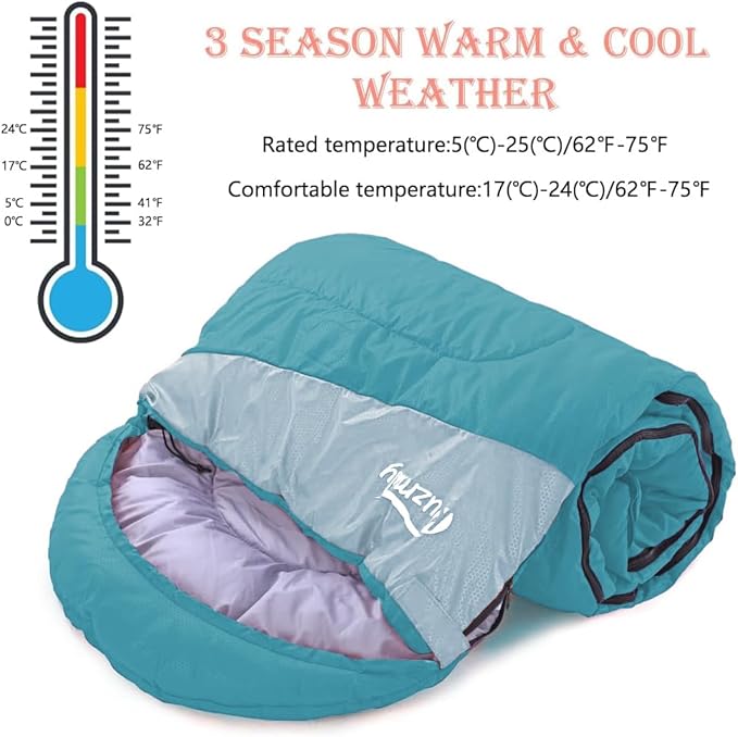 Camping Sleeping Bag 3 Seasons Lightweight &Waterproof with Compression Sack Camping Sleeping Bag Indoor & Outdoor for Adults & Kids