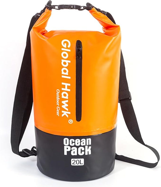 Waterproof Dry Bags: 10L, 20L Sizes - Ideal for Kayaking, Fishing, Rafting, and More! Adjustable Strap for Ultimate Convenience. Stay Dry While Adventuring (Orange, 20L)