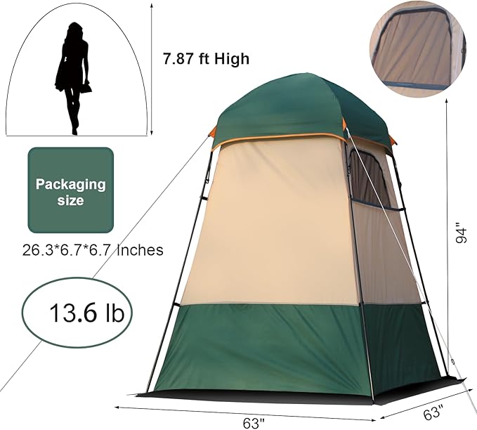 Shower Tent, Privacy Dressing Room, Camping Shelter, or Portable Toilet Stall with Water Bag for Camping, Beach
