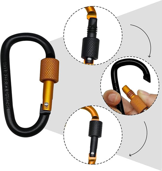 6 Pack Small Locking Carabiner Clips - 3 Inch Aluminum Alloy D-Ring Key Hooks with Twist Lock, Secure for Keys, Pet Leash, Travel Accessories (Not for Climbing)