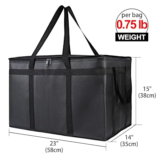 Bodaon 3-Pack Insulated Food Delivery Bag for Hot and Cold Meal, XXXL, Black, Grocery Tote Insulation Bag for Catering, Large Pizza Warmer