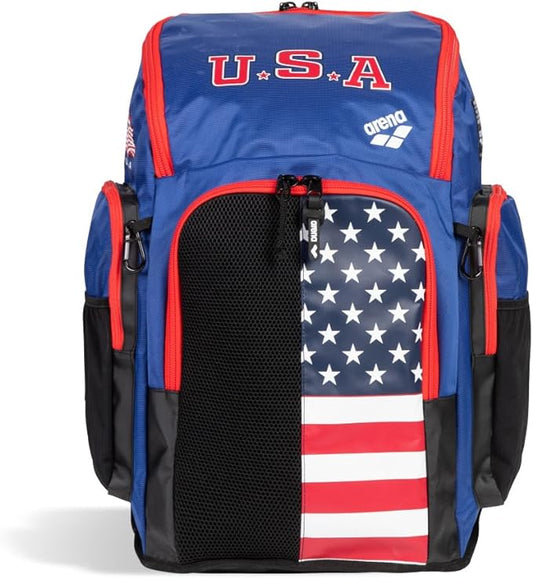 ARENA Spiky III Backpack 45 USA Swimming Athlete Sports Gym Rucksack Large Training Gear Equipment Swim Bag for Men and Women, 45 Liters, US Team
