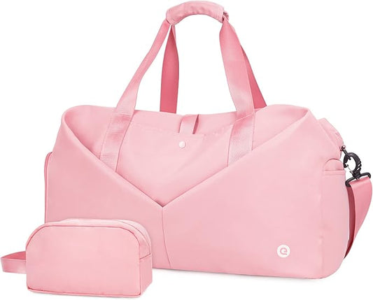 Ceneda 20" Gym Duffel Bag with Wet Pocket Shoes Compartment Portable Overnight Weekender Bag Travel bag Yoga Bag for Women (Pink)