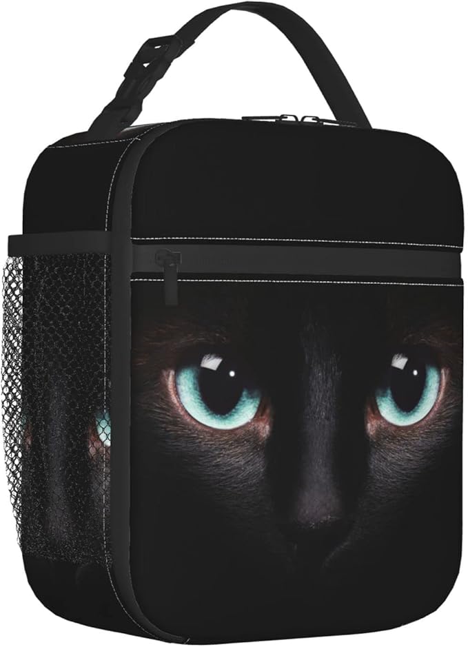 Black Cat Face Lunch Bag Reusable Insulated Lunch Box Thermal Cooler Tote For Boys Girls Teen School Men Women Travel Hiking Picnic