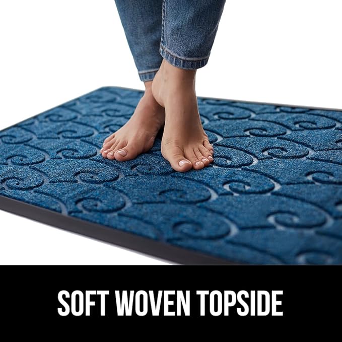 GORILLA GRIP 100% Waterproof All-Season WeatherMax Doormat, 23x35, Durable Natural Rubber, Stain and Fade Resistant, Low Profile, Indoor Outdoor Doormats, Easy Clean Patio Entry Mat, Ocean Blue Waves