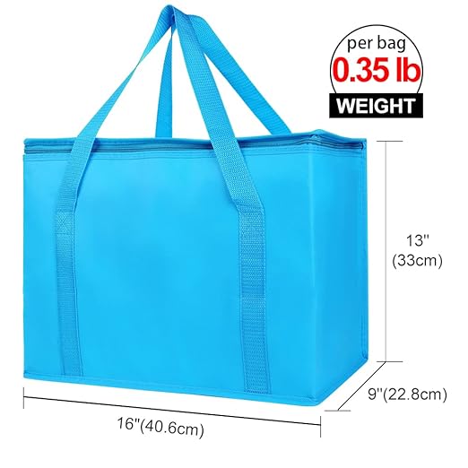 Bodaon 1-Pack Insulated Reusable Grocery Shopping Bags, X-Large Picnic Cooler Bag with Zipper Zippered Top Cold, Blue