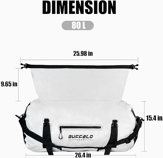 Buffalo Gear Waterproof Duffle Bag 40L 60L 80L Roll-top Dry Bag Heavy Duty Waterproof Duffel Travel Bag for Kayaking Rafting Boating Fishing Camping