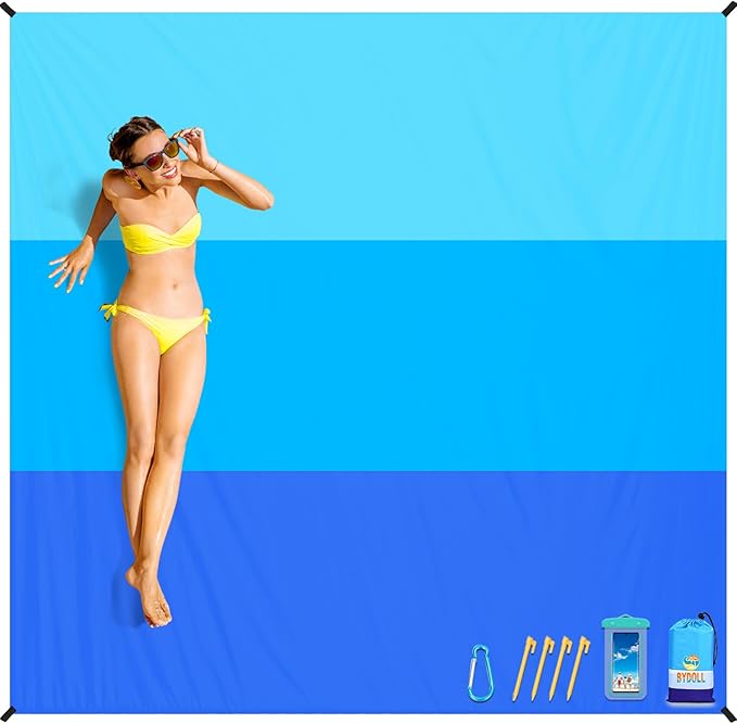 BYDOLL Beach Blanket Waterproof Sandproof 78''×81'' Suits1-4 Adults Compact Lightweight Oversized Sand-Free Blanket Large Picnic Mat for Beach Travel Camping Hiking