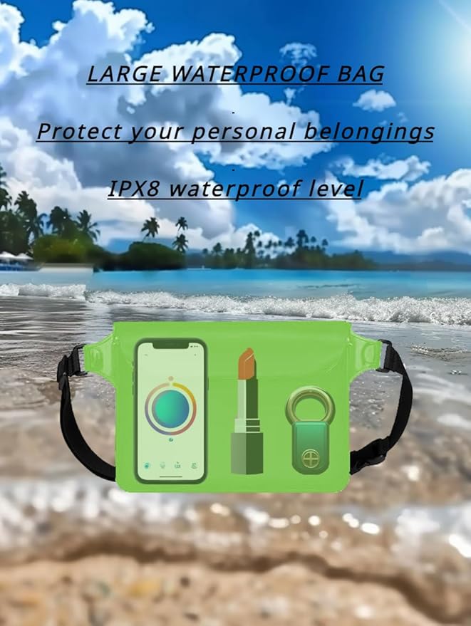 Waterproof Bag with Adjustable Waistband and Touch Sensitive Screen, Keeping Your Phone and Valuables Dry, Perfect for Drifting, Swimming, Kayaking, Rowing, Fishing… (Green)