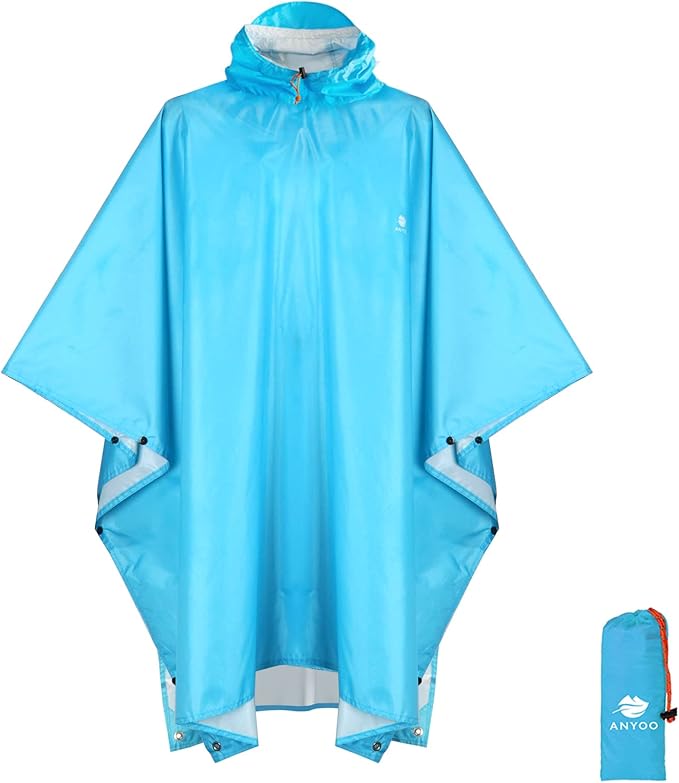 ANYOO Hooded Rain Poncho for Adults Waterproof Lightweight Rain Coat for Men Women Reusable Rain Jacket for Emergency Outdoor
