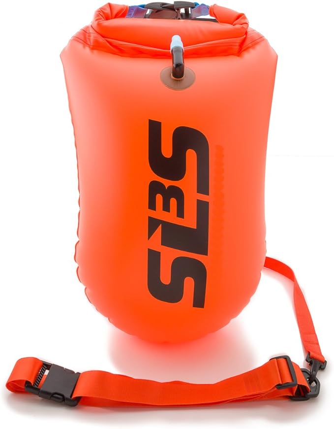 Swim Buoy for Open Water with Dry Bag - 20L Lightweight Floating Device with Built-in Waterproof Swimming Bag for Swimmers - Highly Visible Ocean Tow Float with Adjustable Waist Straps