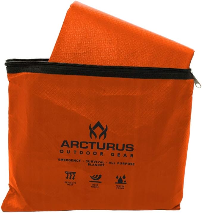 Arcturus Heavy Duty Survival Blanket – Insulated Thermal Reflective Tarp - 60" x 82". All-Weather, Reusable Emergency Blanket for Car or Camping (Orange)