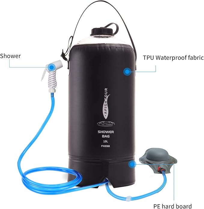 Portable Camping Shower Bag - 10L/2.2 Gallons 20/5 Gallons Solar Shower Water Bag with Foot Pump, Hose and Shower Head - Camp Shower for Camping, Beach, Travel, Outdoor Activities