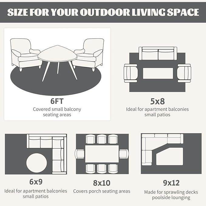 Ileading Round Outdoor Plastic Straw Rug 6ft Funny Floral Style Reversible Patio Area Rugs Waterproof Non Shedding Portable Carpets for Rv Outside Deck Pool Beach Picnic Camping (Grey)